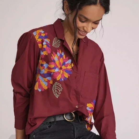 NWT Anthropologie Maeve Embroidered Button Down‎ Shirt, Size 6, $130 - Picture 1 of 9